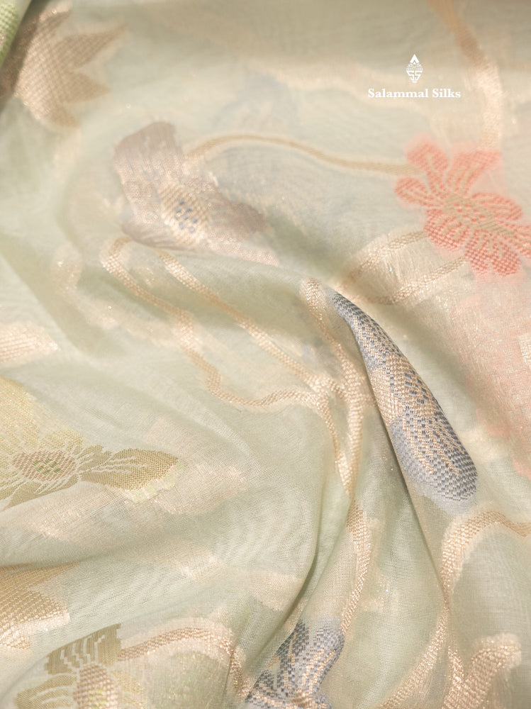 Light Green Colour Cotton Mix Saree With Blouse