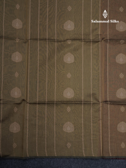 Mehandhi Green Beautiful Fancy Kora Cotton Saree With Contrast Maroon Blouse