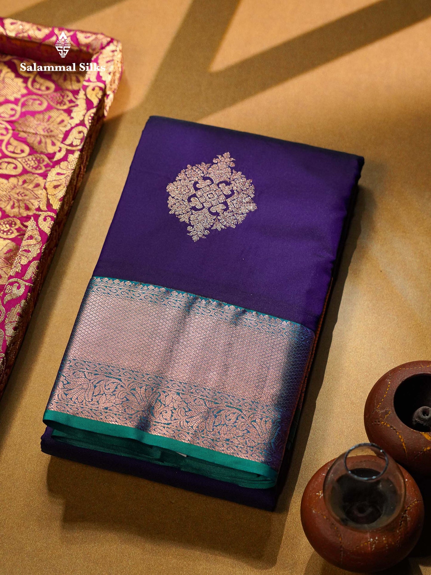 Beautiful Dual Tone Rani Pink Semi Silk Saree With Contrast Peacock Green Traditional Border