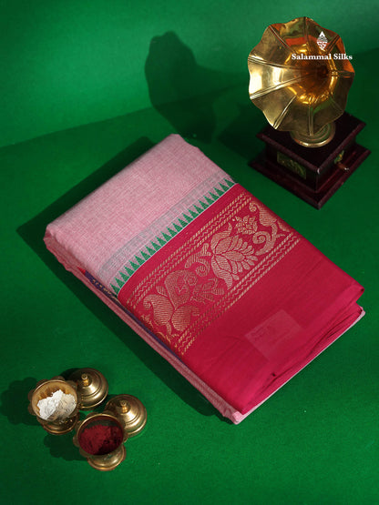 Chettinad Pure Cotton Saree - Pastel Blue Colour Body Plain With Ganga Jamuna Border