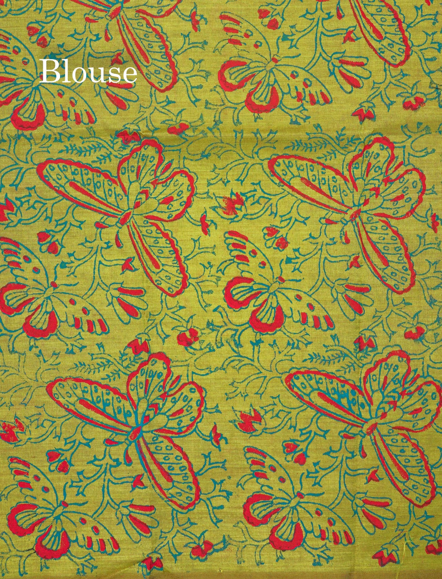 Peacock Blue Mixed Cotton Printed Saree With Contrast Parrot Green Blouse