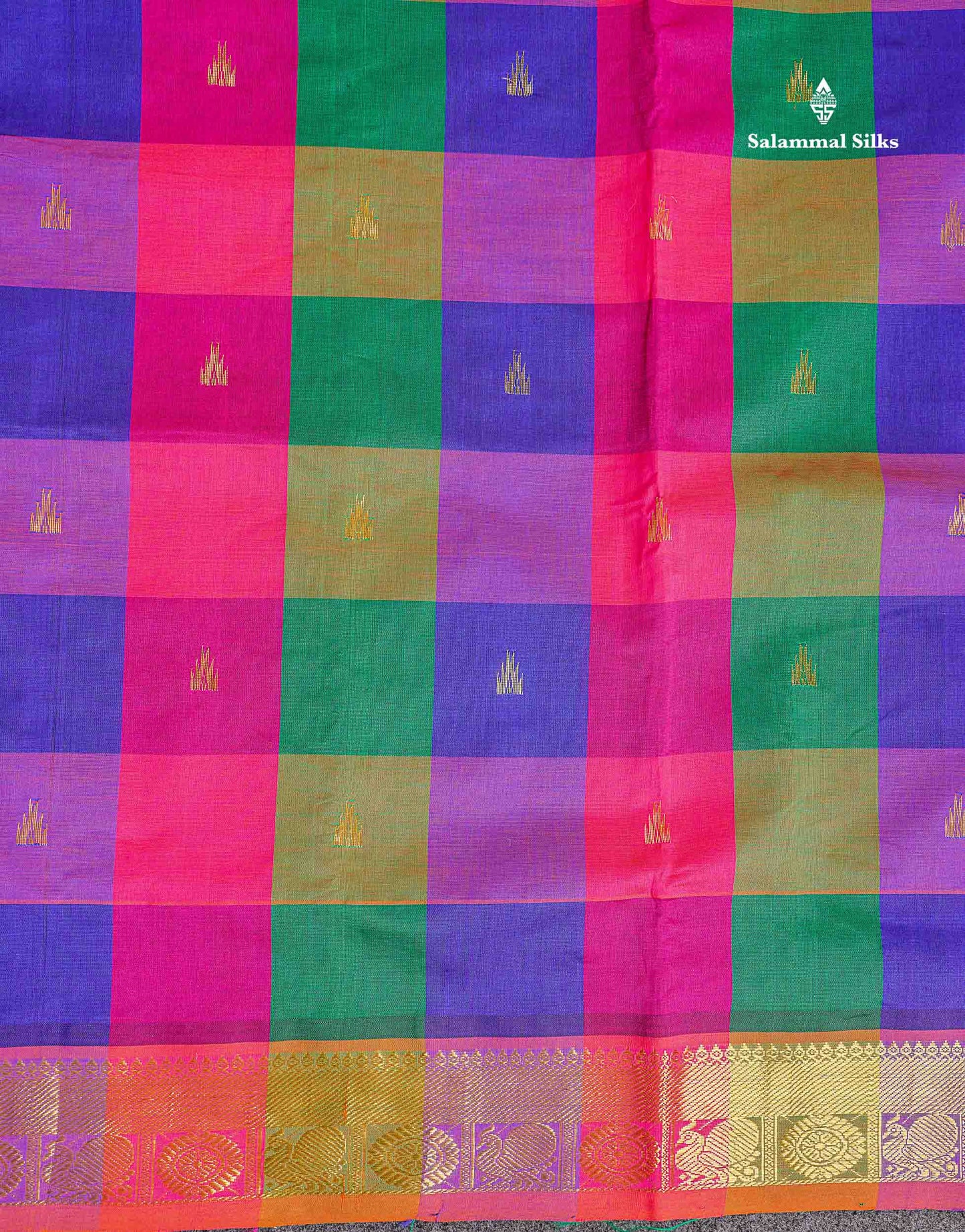 Traditional Border Of Multicolour Semi Silk Cotton Saree 