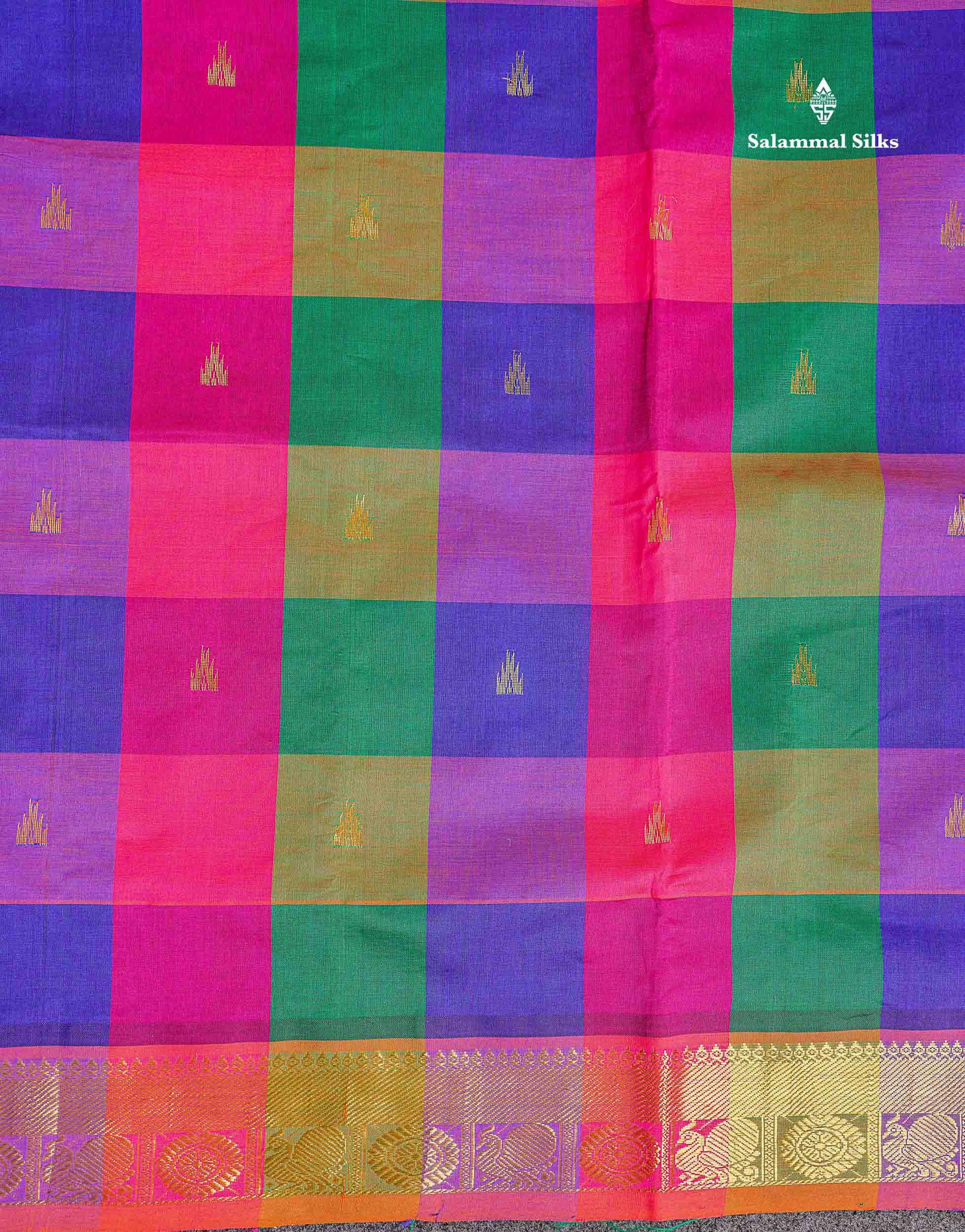 Traditional Border Of Multicolour Semi Silk Cotton Saree 