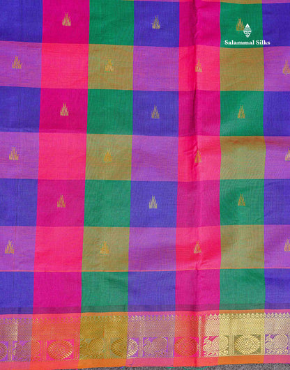 Traditional Border Of Multicolour Semi Silk Cotton Saree 