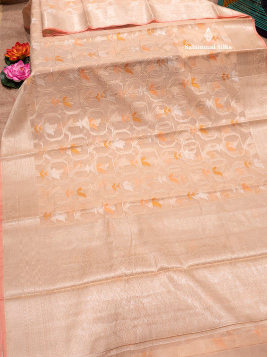 Light Peach Colour Cotton Mix Saree With Blouse