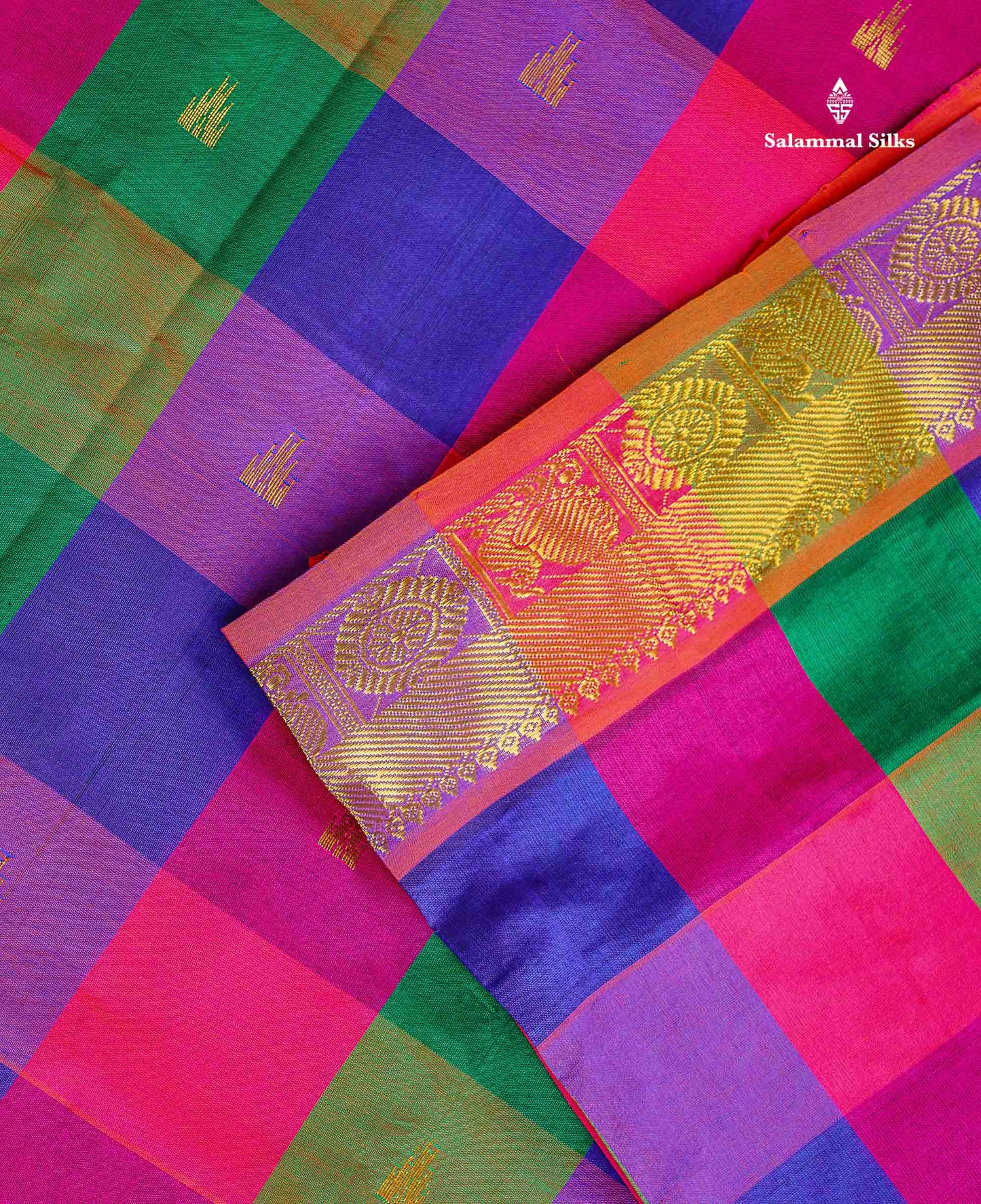Semi Silk Cotton Saree - Paalum Pazham Checks Body With Traditional Border | 10 Yards