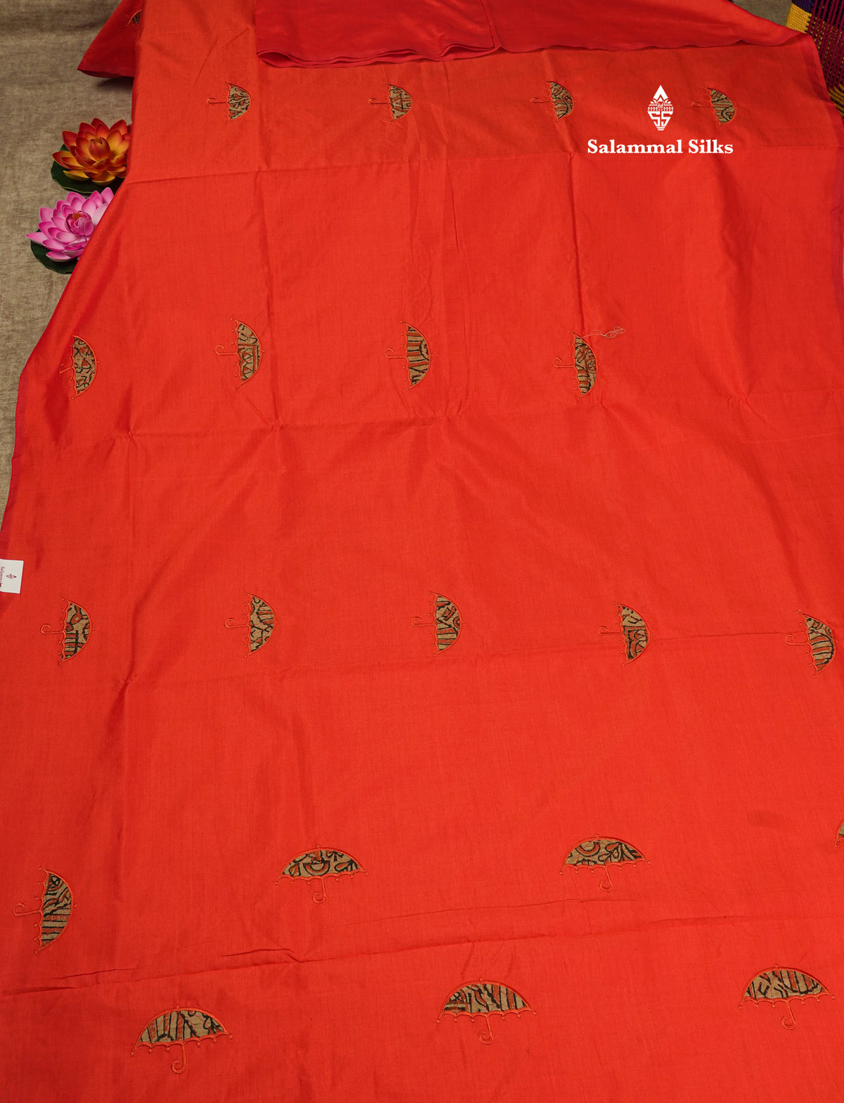 Orange South Cotton Saree With Contrast Sandal Printed Blouse