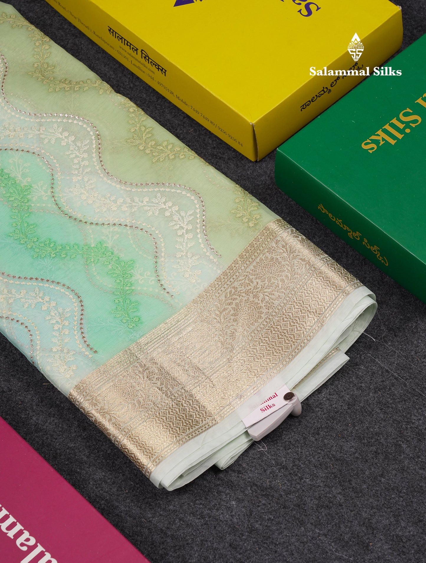 Beautiful Light Rexona Wave Pattern Thread Work Semi Organza Fancy Saree With Traditional Border