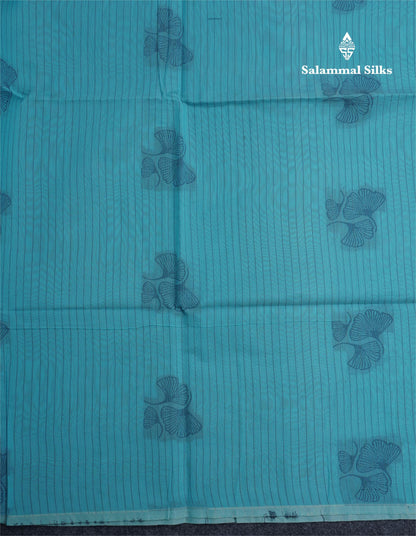 Sky Blue Beautiful Fancy Kora Cotton Saree With Contrast Baby Pink Blouse