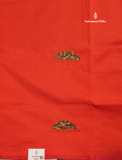 Orange Mixed Cotton Saree With Contrast Sandal Printed Blouse