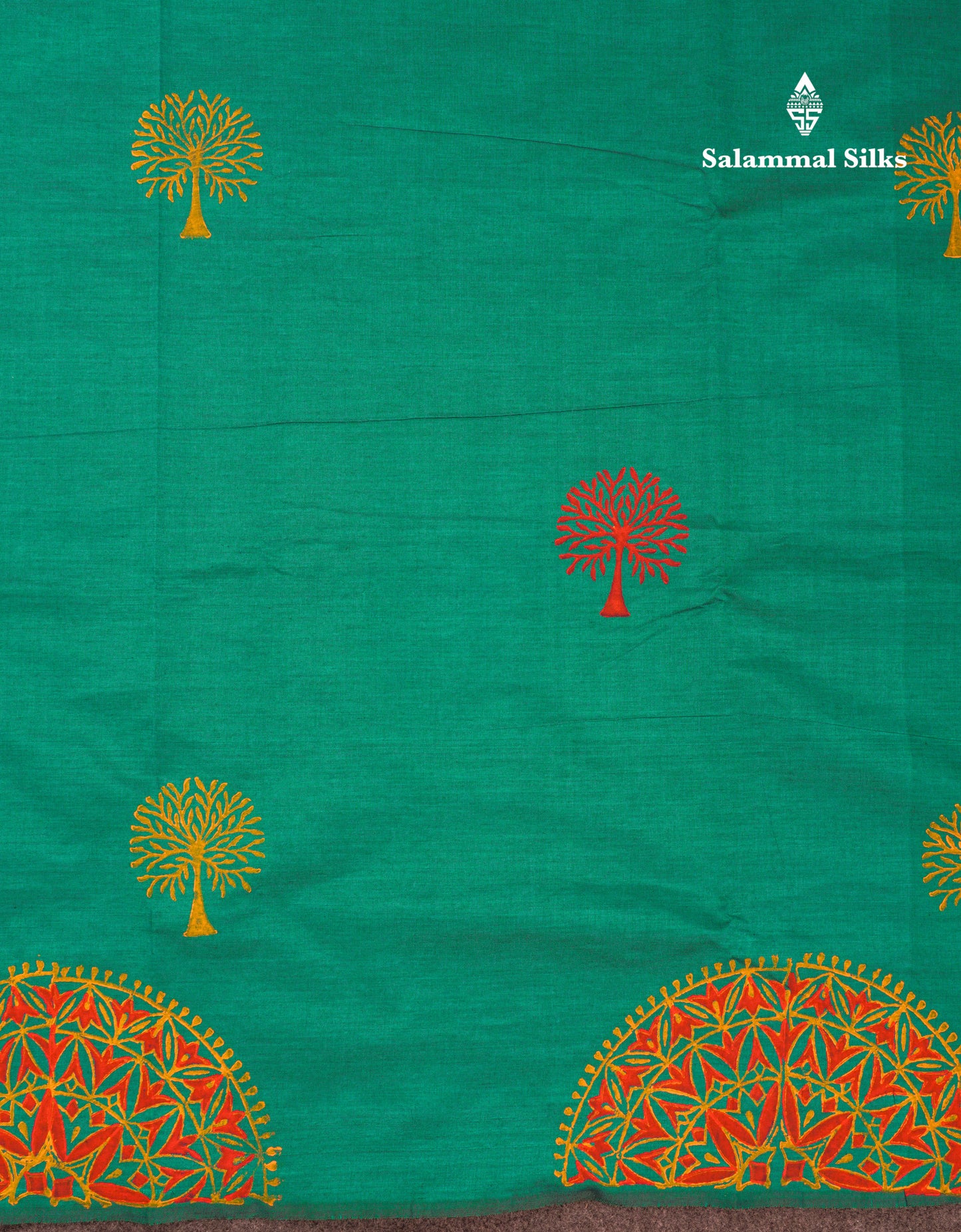 Beautiful Peacock Green South Cotton Printed Saree With Contrast Orange Blouse