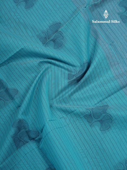 Sky Blue Beautiful Fancy Kora Cotton Saree With Contrast Baby Pink Blouse