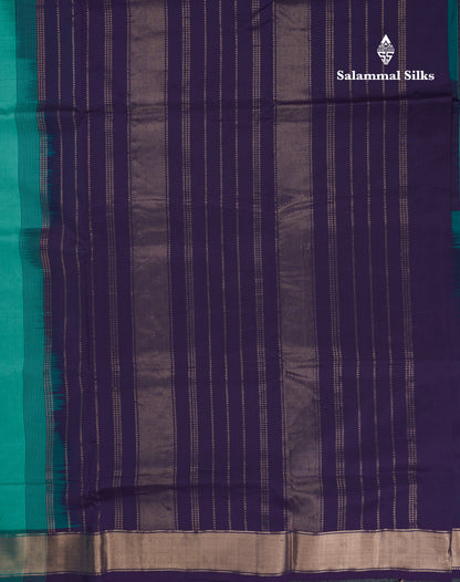 Beautiful Sapphire Green Semi Silk Cotton Saree With Contrast Navy Blue Blouse
