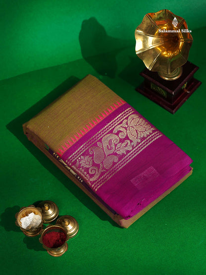 Chettinad Pure Cotton Saree - Pastel Blue Colour Body Plain With Ganga Jamuna Border