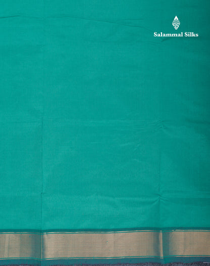 Beautiful Sapphire Green Semi Silk Cotton Saree With Contrast Navy Blue Blouse