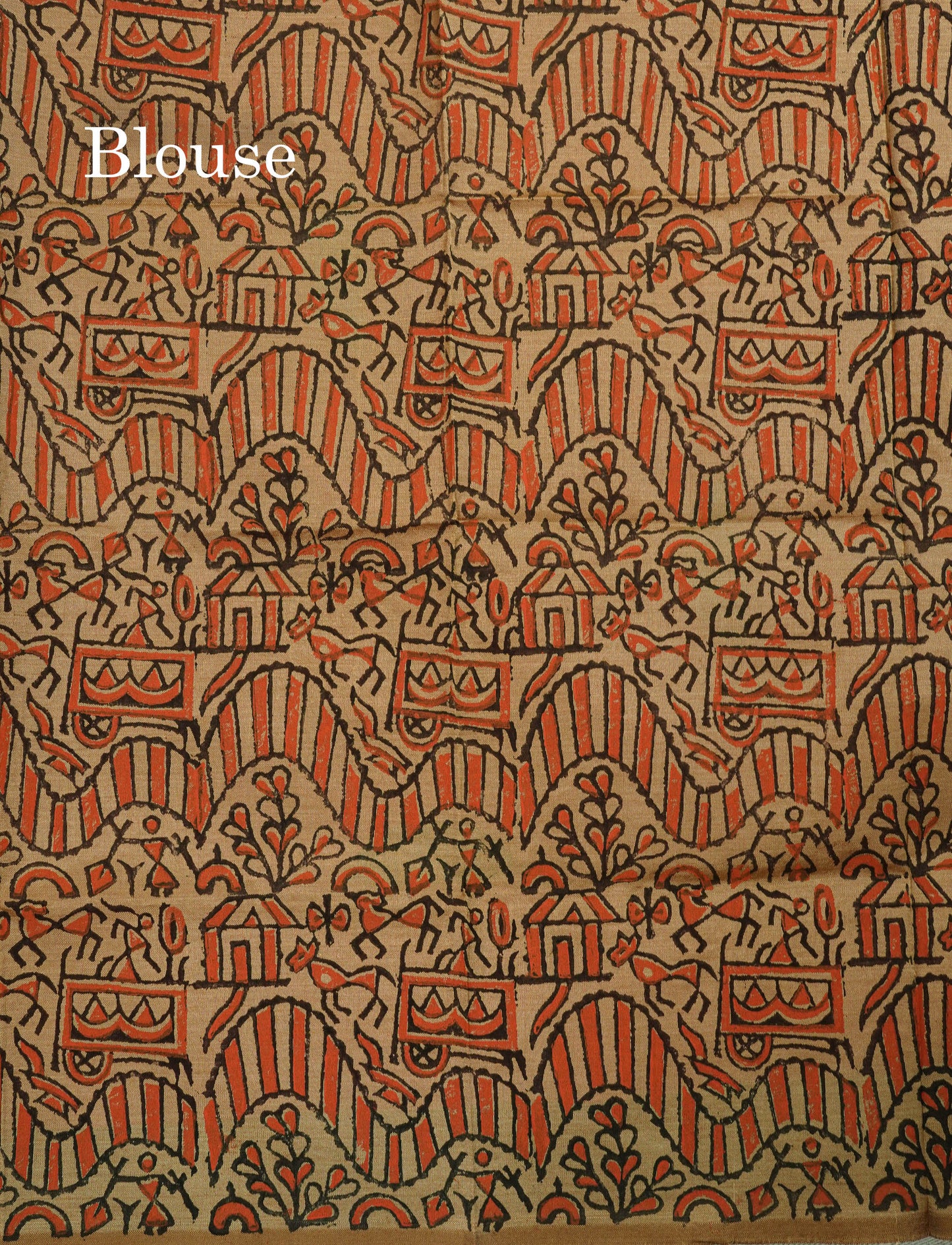 Orange Mixed Cotton Saree With Contrast Sandal Printed Blouse