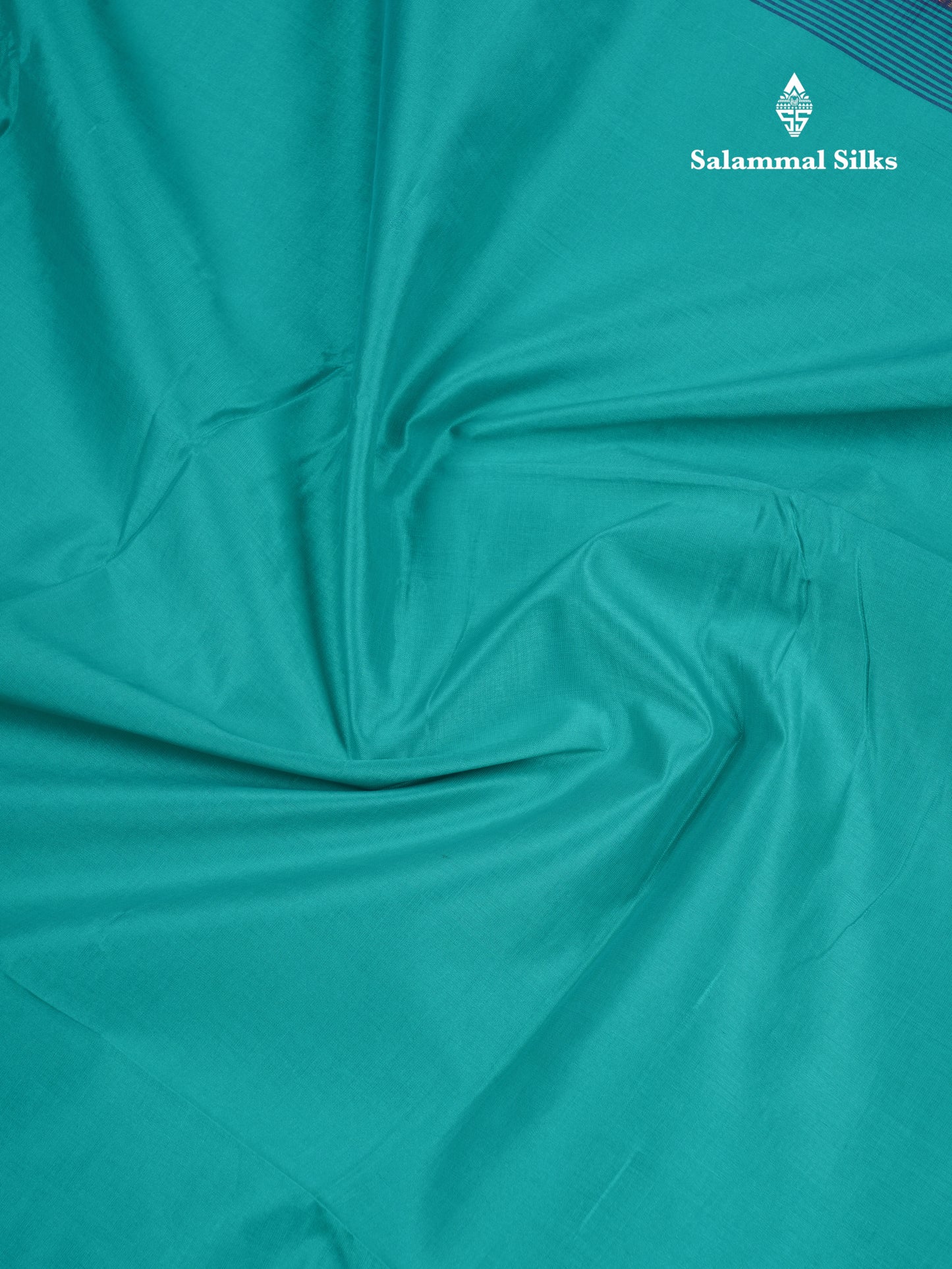 Beautiful Sapphire Green Semi Silk Cotton Saree With Contrast Navy Blue Blouse