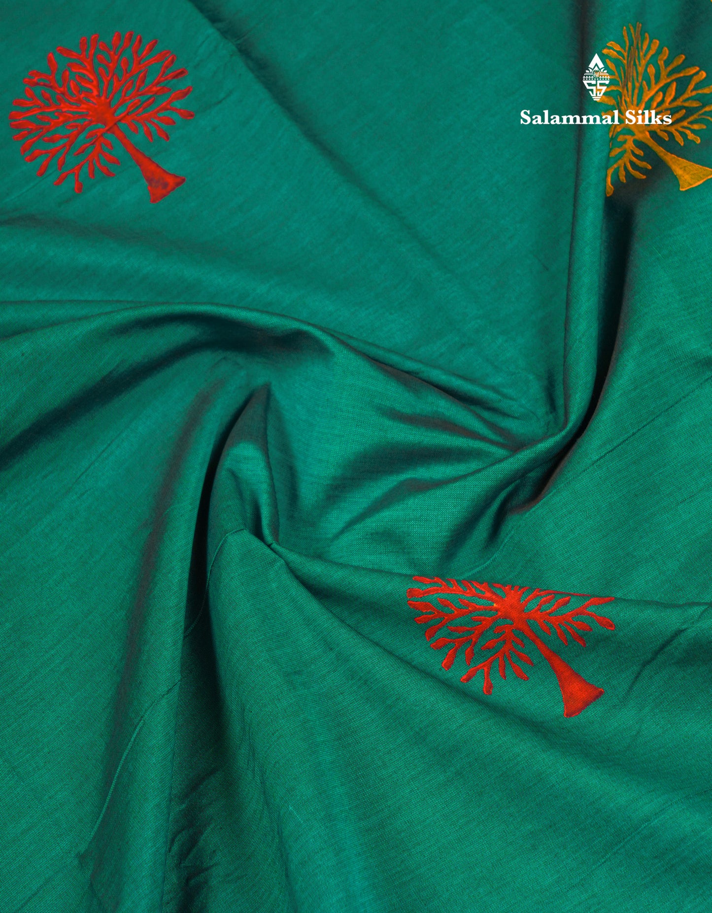 Beautiful Peacock Green South Cotton Printed Saree With Contrast Orange Blouse