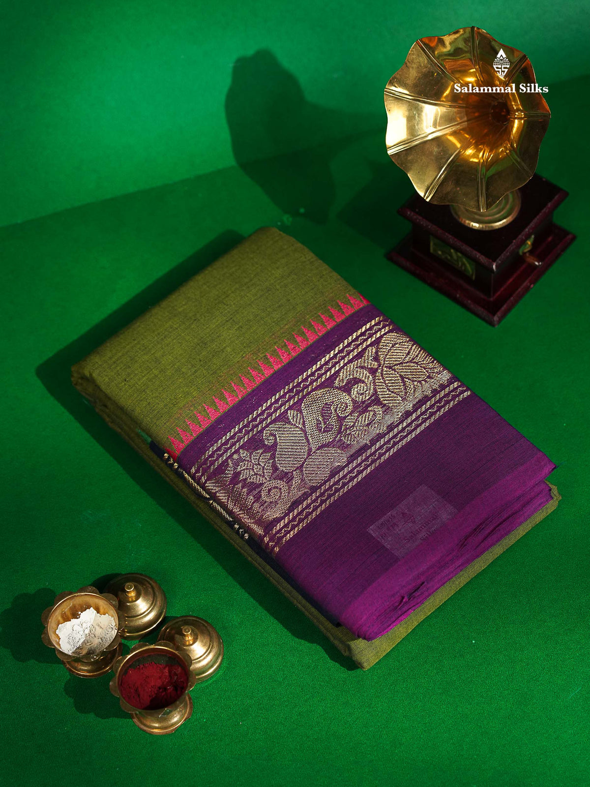 Chettinad Pure Cotton Saree - Pastel Blue Colour Body Plain With Ganga Jamuna Border