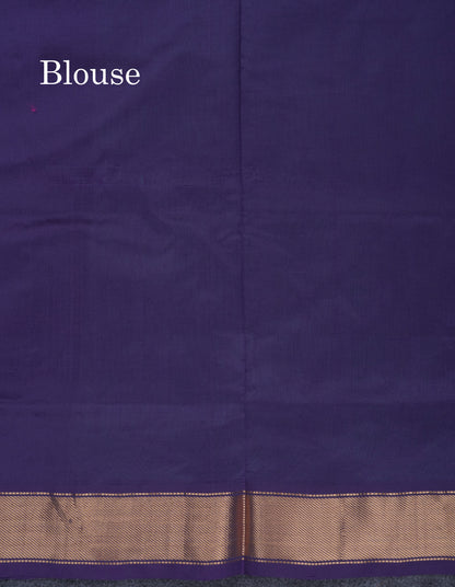 Beautiful Sapphire Green Semi Silk Cotton Saree With Contrast Navy Blue Blouse