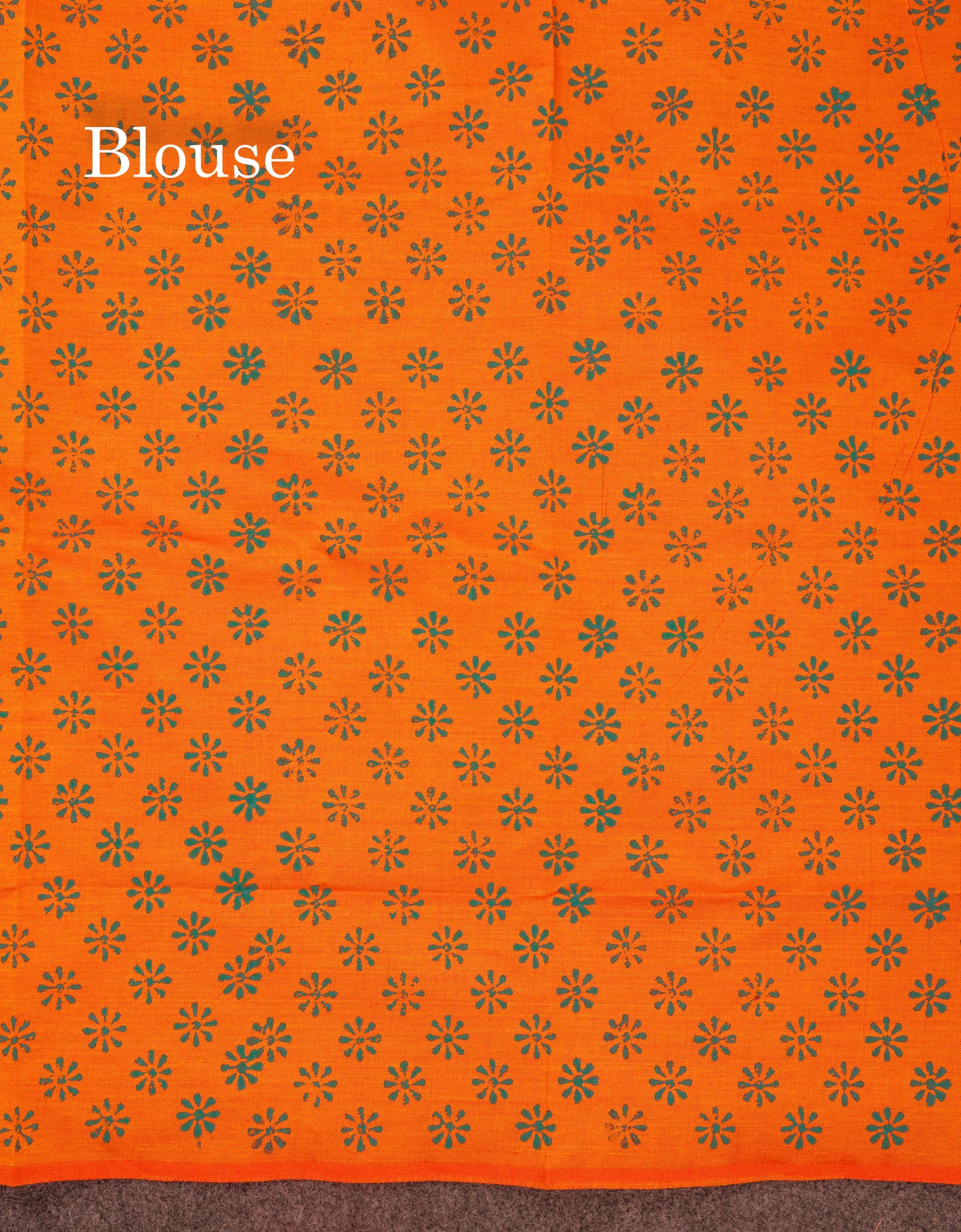 Beautiful Peacock Green South Cotton Printed Saree With Contrast Orange Blouse