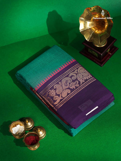 Chettinad Pure Cotton Saree - Pastel Blue Colour Body Plain With Ganga Jamuna Border