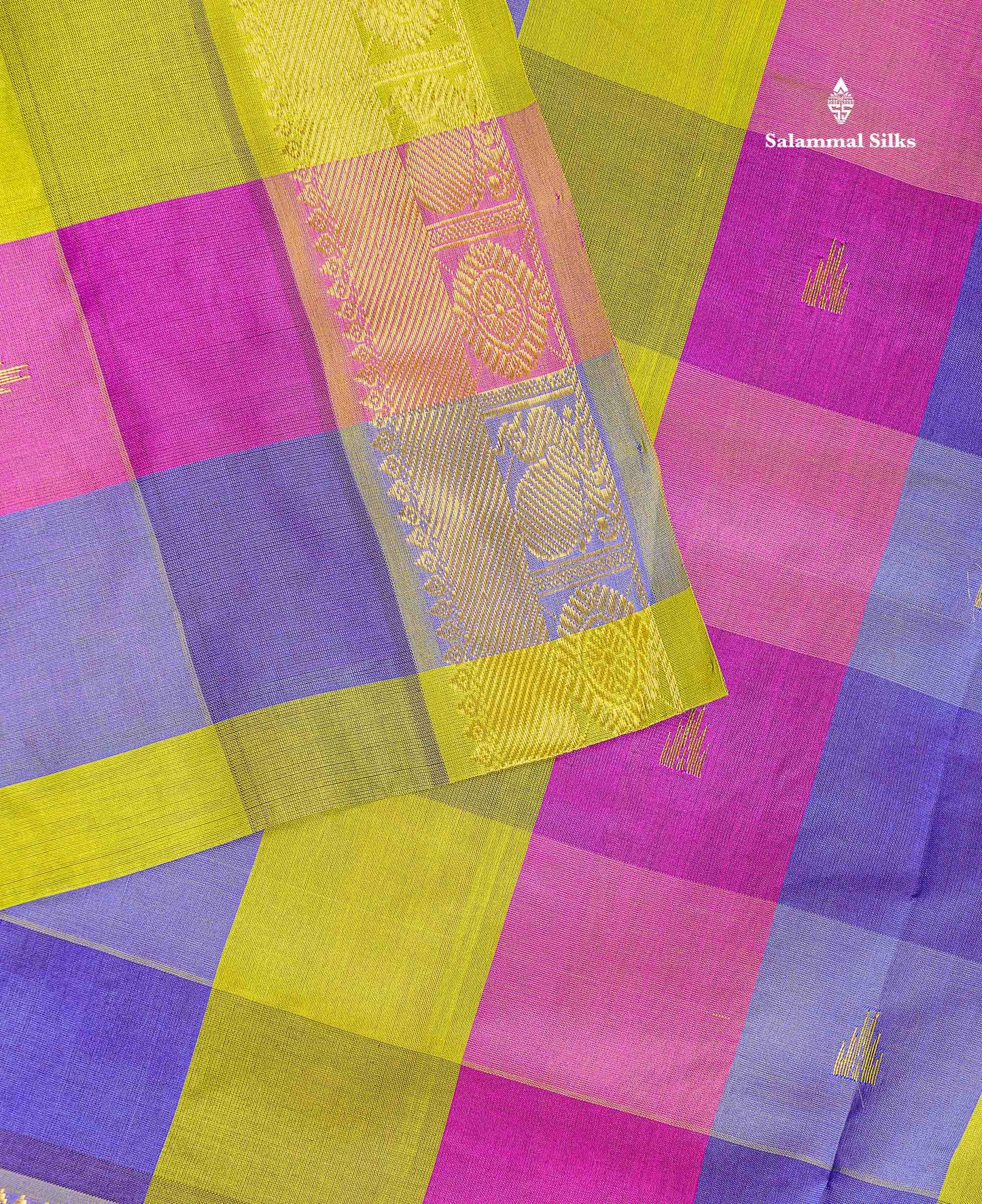 Semi Silk Cotton Saree - Paalum Pazham Checks Body With Traditional Border | 10 Yards