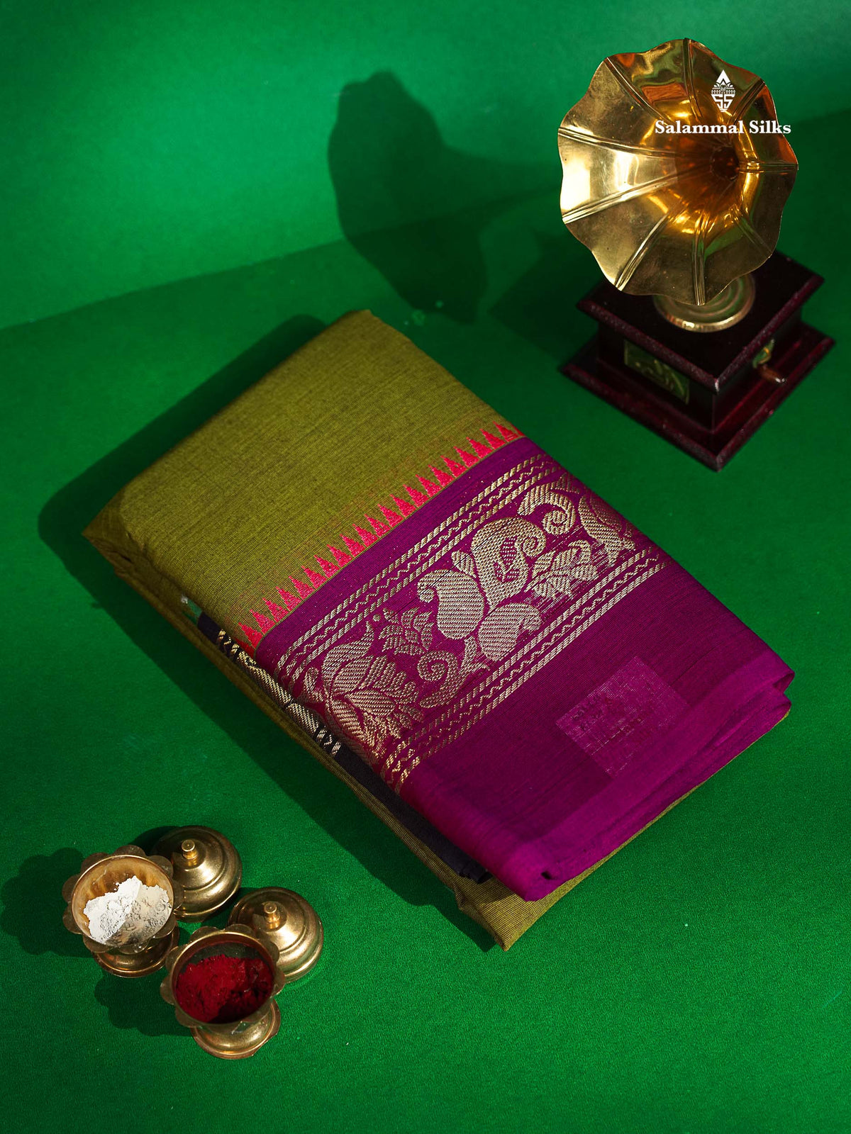 Chettinad Pure Cotton Saree - Pastel Blue Colour Body Plain With Ganga Jamuna Border