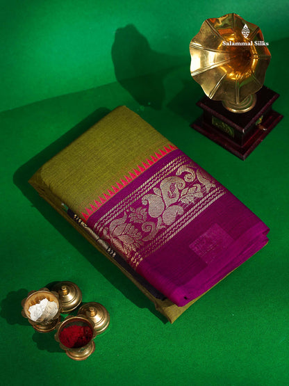Chettinad Pure Cotton Saree - Pastel Blue Colour Body Plain With Ganga Jamuna Border
