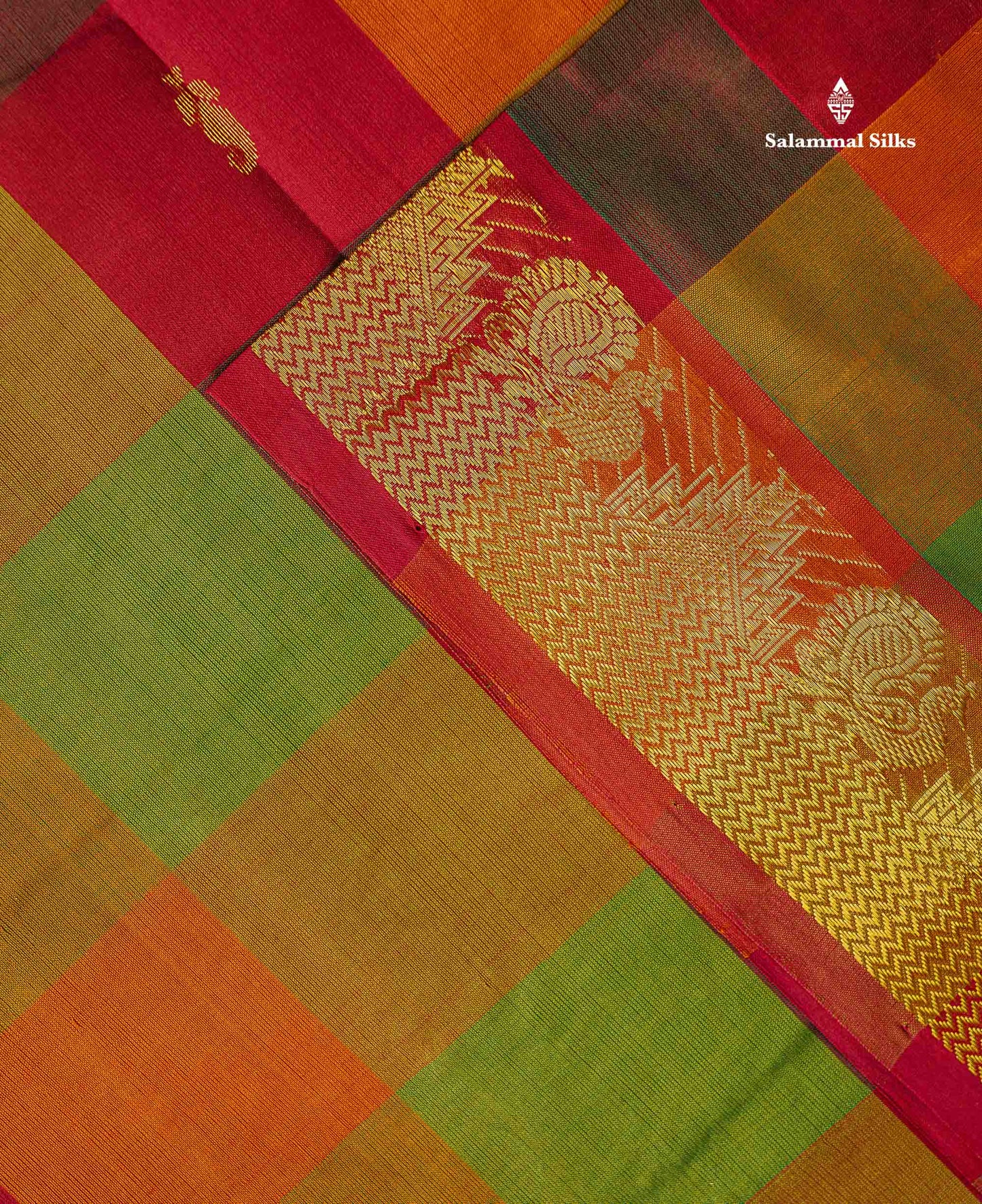 Semi Silk Cotton Saree - Paalum Pazham Checks Body With Traditional Border | 10 Yards