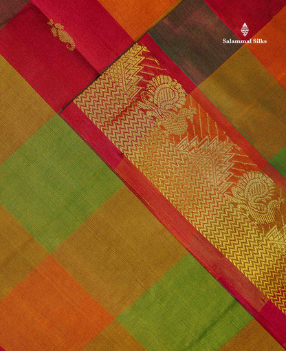 Semi Silk Cotton Saree - Paalum Pazham Checks Body With Traditional Border | 10 Yards