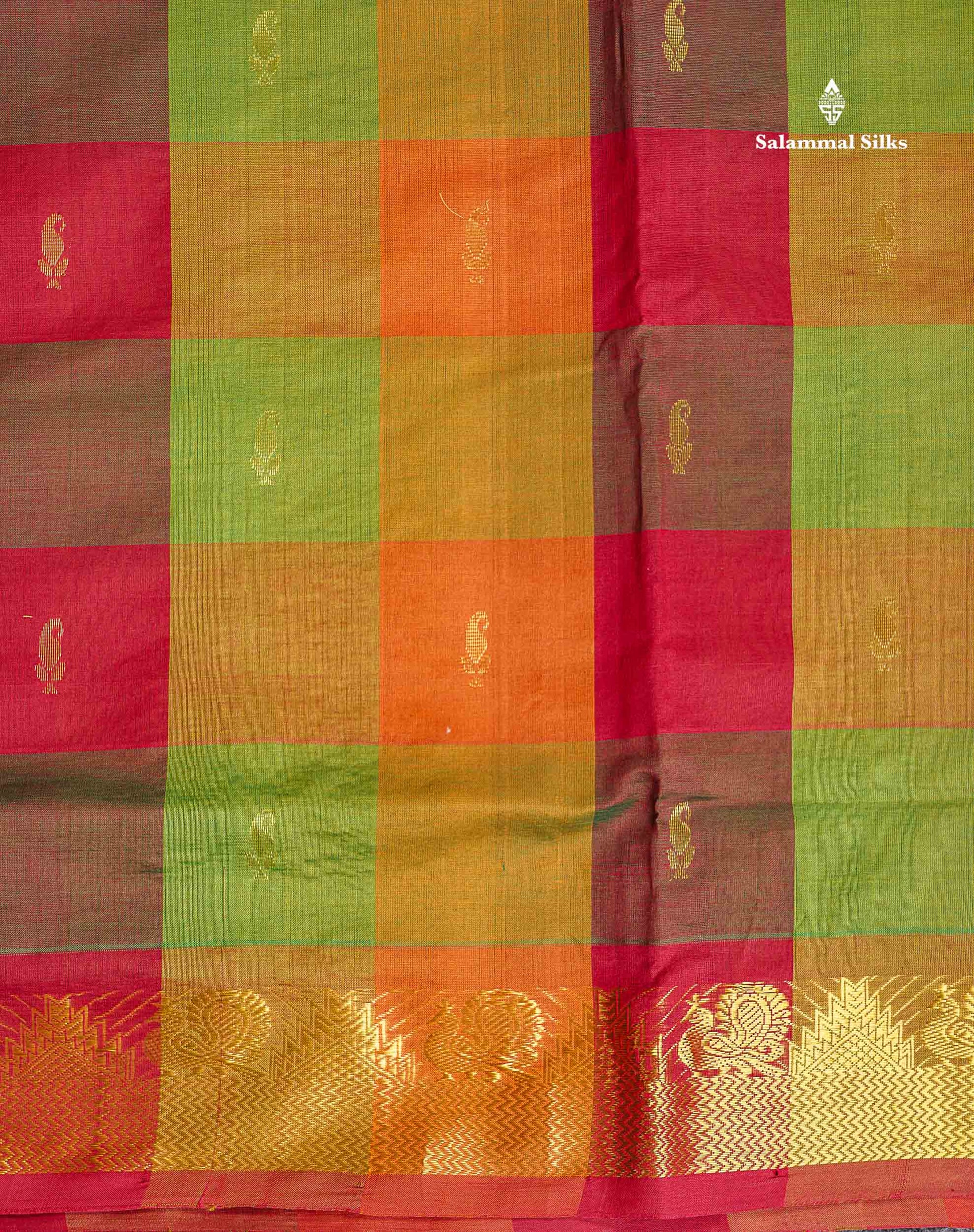 Traditional Border Of Multicolour Semi Silk Cotton Saree 