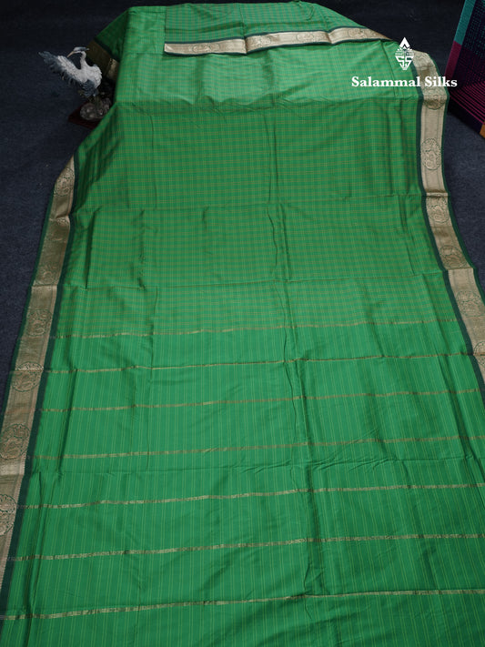 9 Yards Semi Silk Saree Green Colour with Bottle Green Border