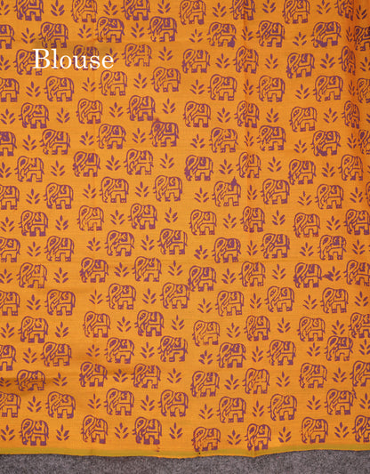 Beautiful Dark Purple South Cotton Printed Saree With Contrast Yellow Blouse