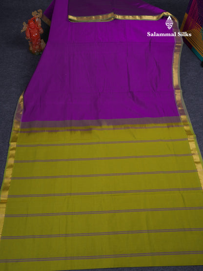 Beautiful Dark Purple Plain Semi Silk Cotton Saree With Contrast Olive Green Blouse