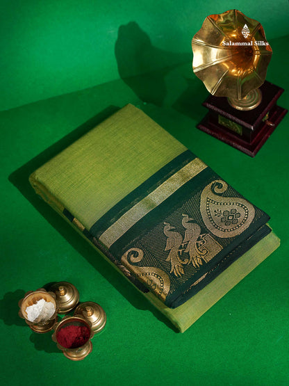 Chettinad Pure Cotton Saree - Light Green Colour Body Plain With Teal Green Border