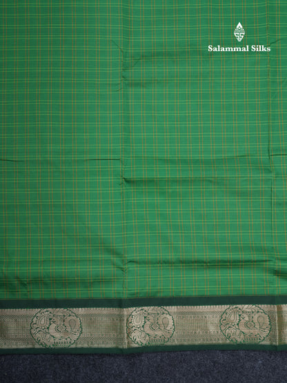 9 Yards Semi Silk Saree Green Colour with Bottle Green Border