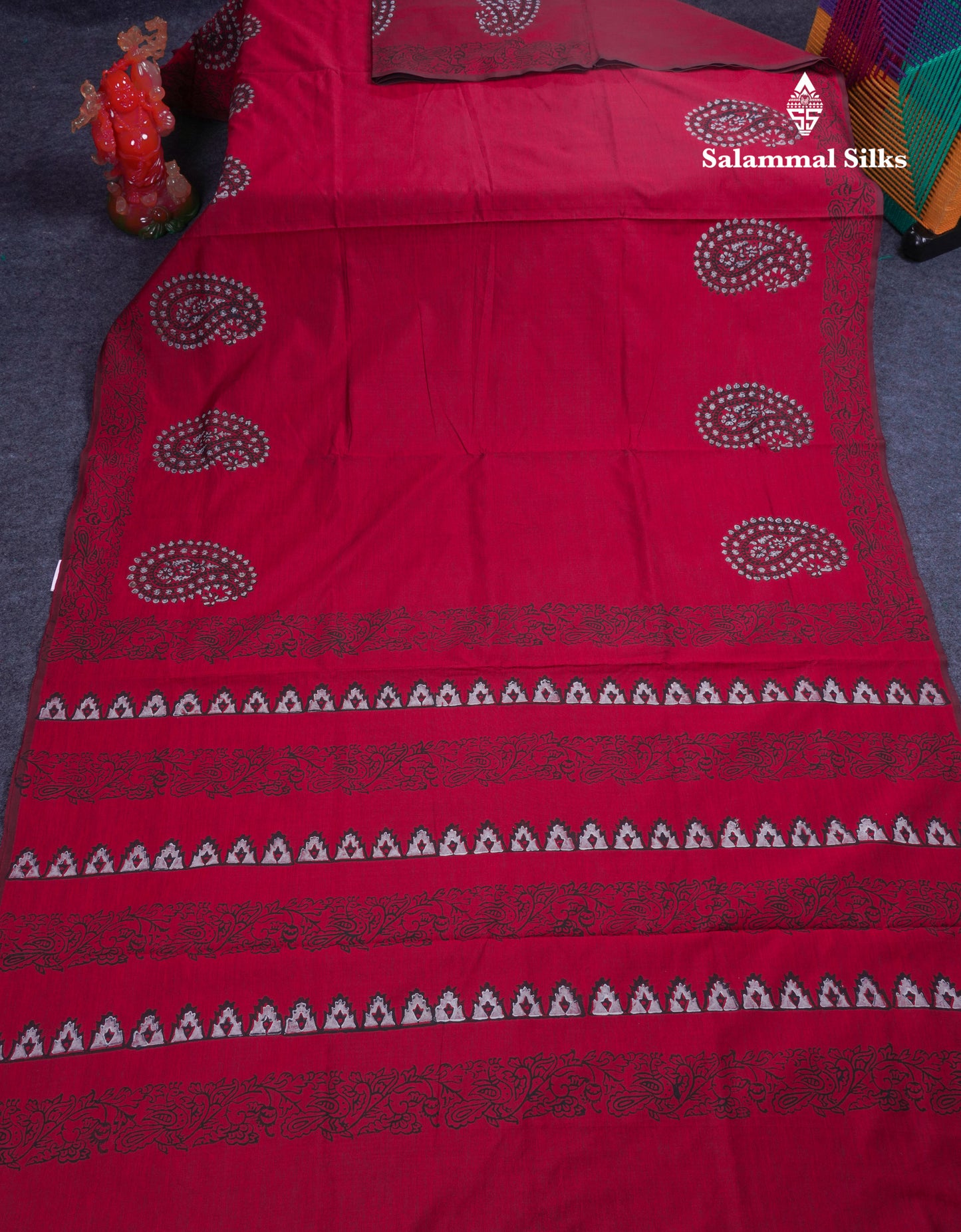 Beautiful Dark Maroon South Cotton Printed Saree With Contrast Grey White Blouse