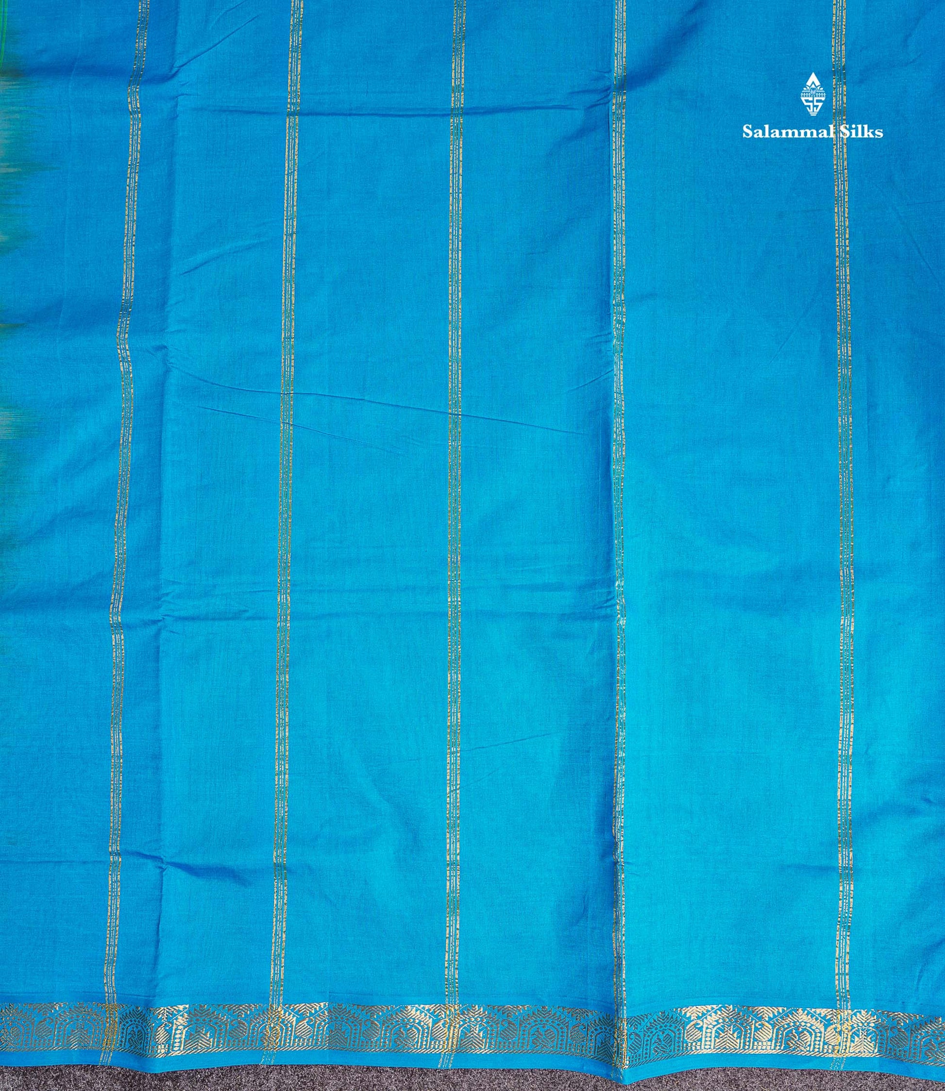 Pallu Of Sapphire Green Semi Silk Cotton Saree