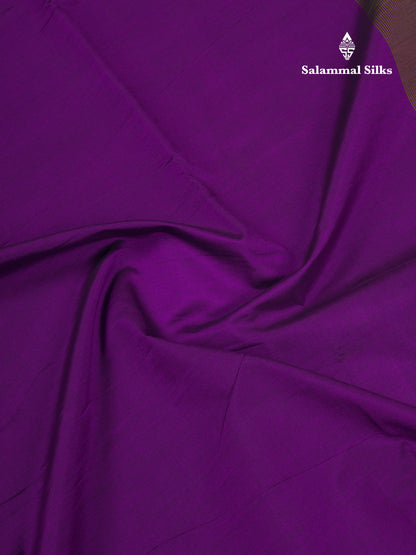 Beautiful Dark Purple Plain Semi Silk Cotton Saree With Contrast Olive Green Blouse