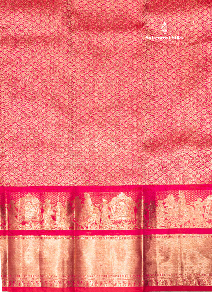 Pinkish Red Colour Plain Pure Kanjivaram Silk Saree with Pallakku Border