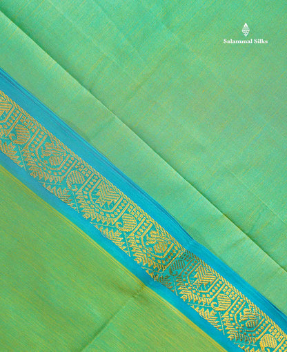 Semi Silk Cotton Saree - Dual Tone Pink Colour Body Plain With Traditional Small Border | 10 Yards