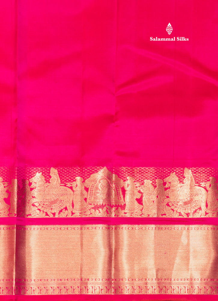 Pinkish Red Colour Plain Pure Kanjivaram Silk Saree with Pallakku Border