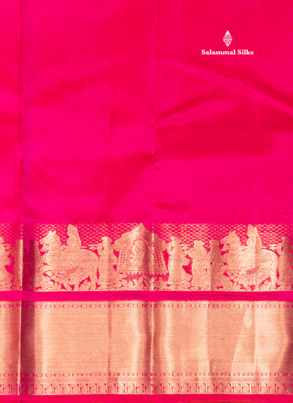 Pinkish Red Colour Plain Pure Kanjivaram Silk Saree with Pallakku Border