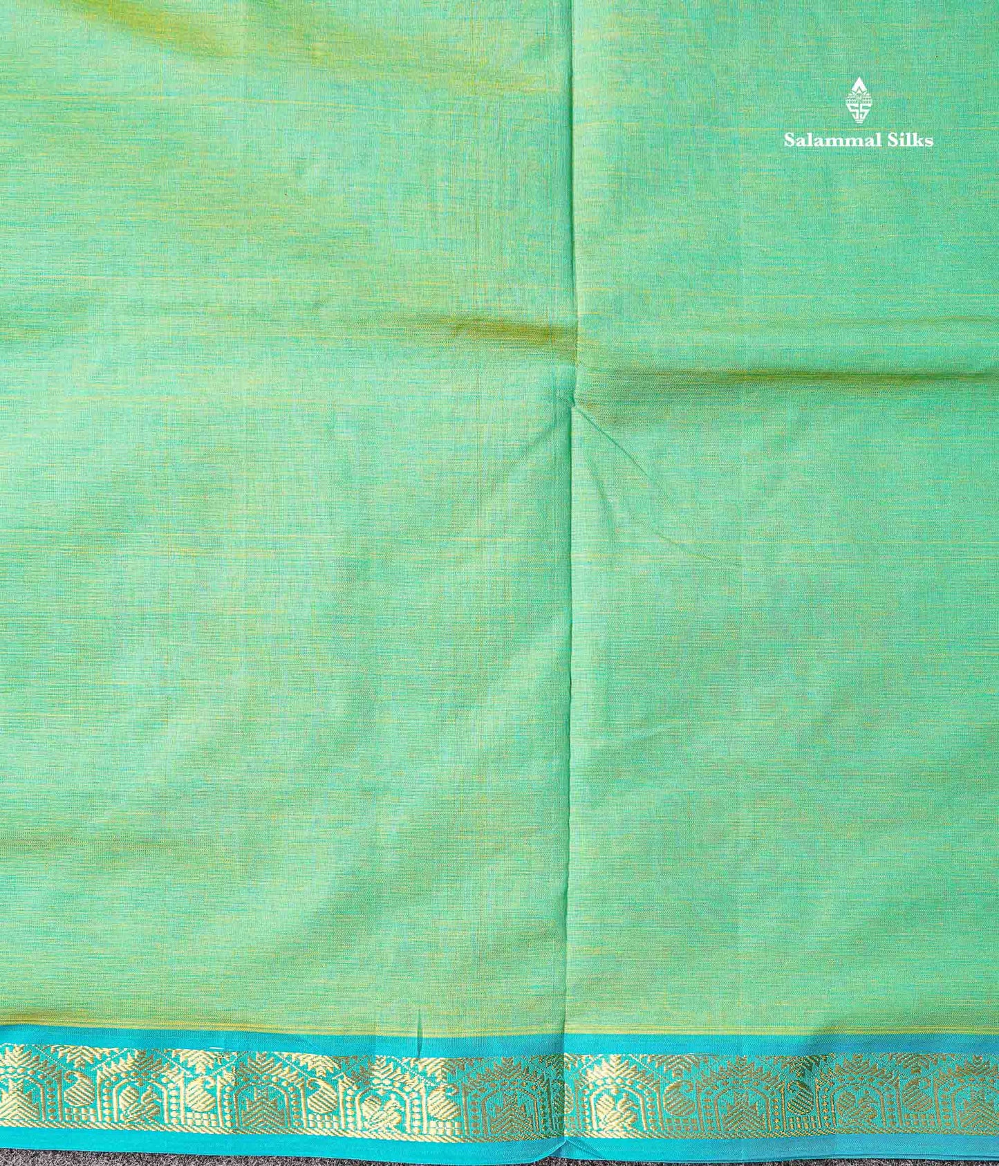 Traditional Border Of Sapphire Green Semi Silk Cotton Saree