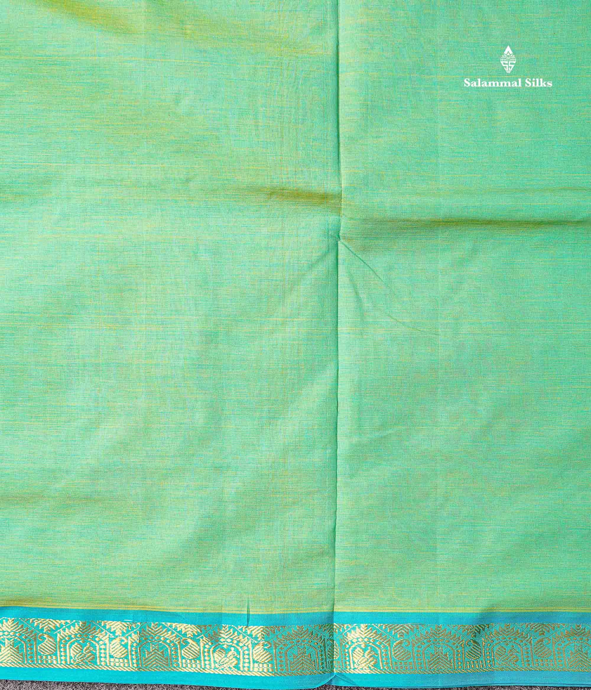 Traditional Border Of Sapphire Green Semi Silk Cotton Saree