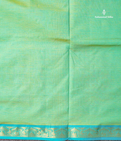 Traditional Border Of Sapphire Green Semi Silk Cotton Saree