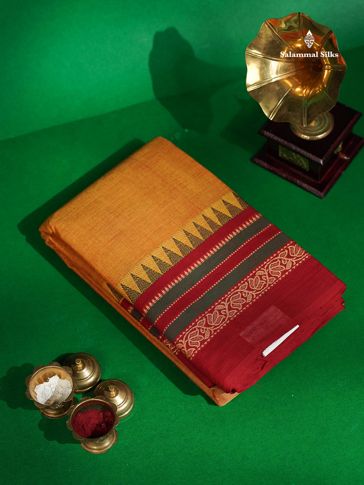 Chettinad Pure Cotton Saree - Mustard Yellow Colour Body Plain With Thread Work Border