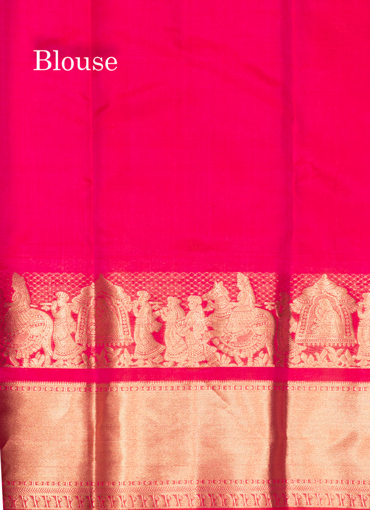 Pinkish Red Colour Plain Pure Kanjivaram Silk Saree with Pallakku Border