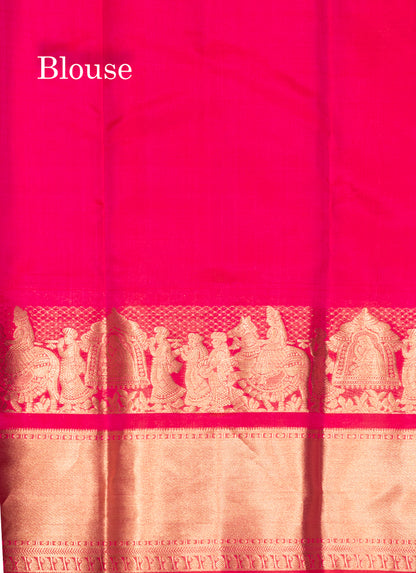 Pinkish Red Colour Plain Pure Kanjivaram Silk Saree with Pallakku Border